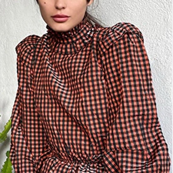 Ganni Ruffled Peplum Blouse with Puff Sleeves (EU 42/US L) - Picture 2 of 8